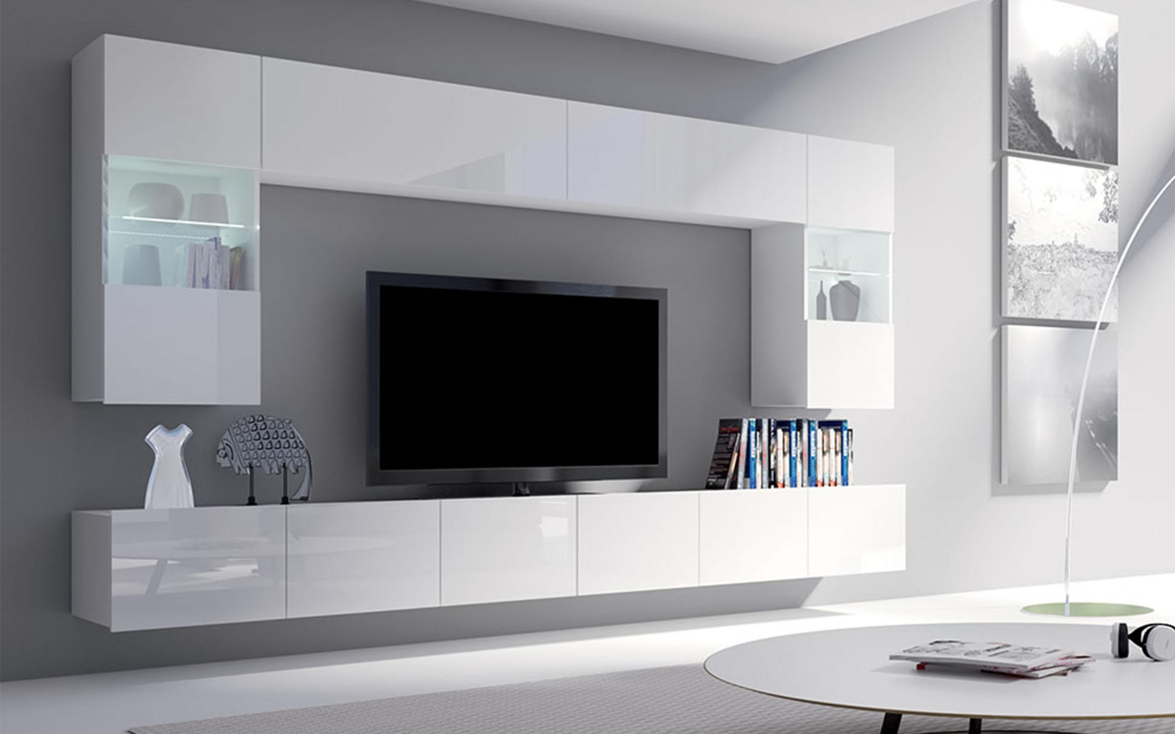 Έπιπλο σύνθεσης + φωτισμός LED Pena 6830 άσπρο γυαλιστερό