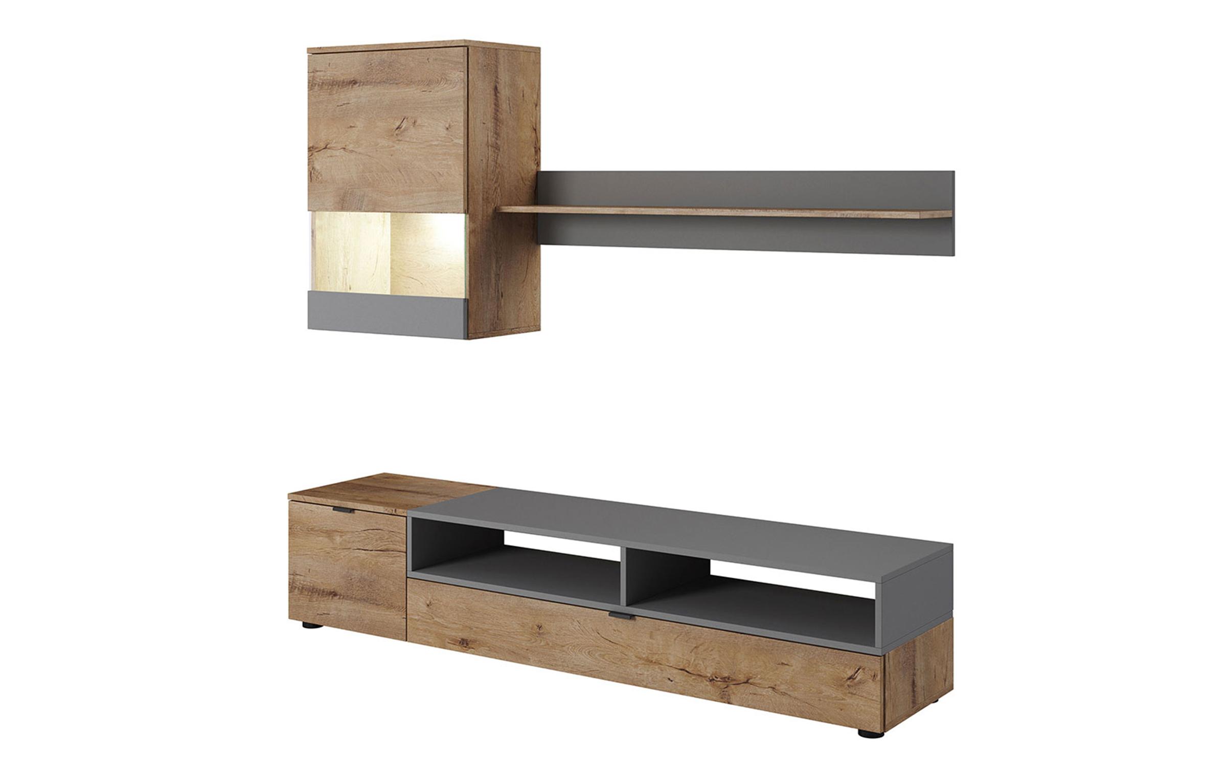 Έπιπλο σύνθεσης + φωτισμός LED Michelle 8841 δρυς evok + γκρι