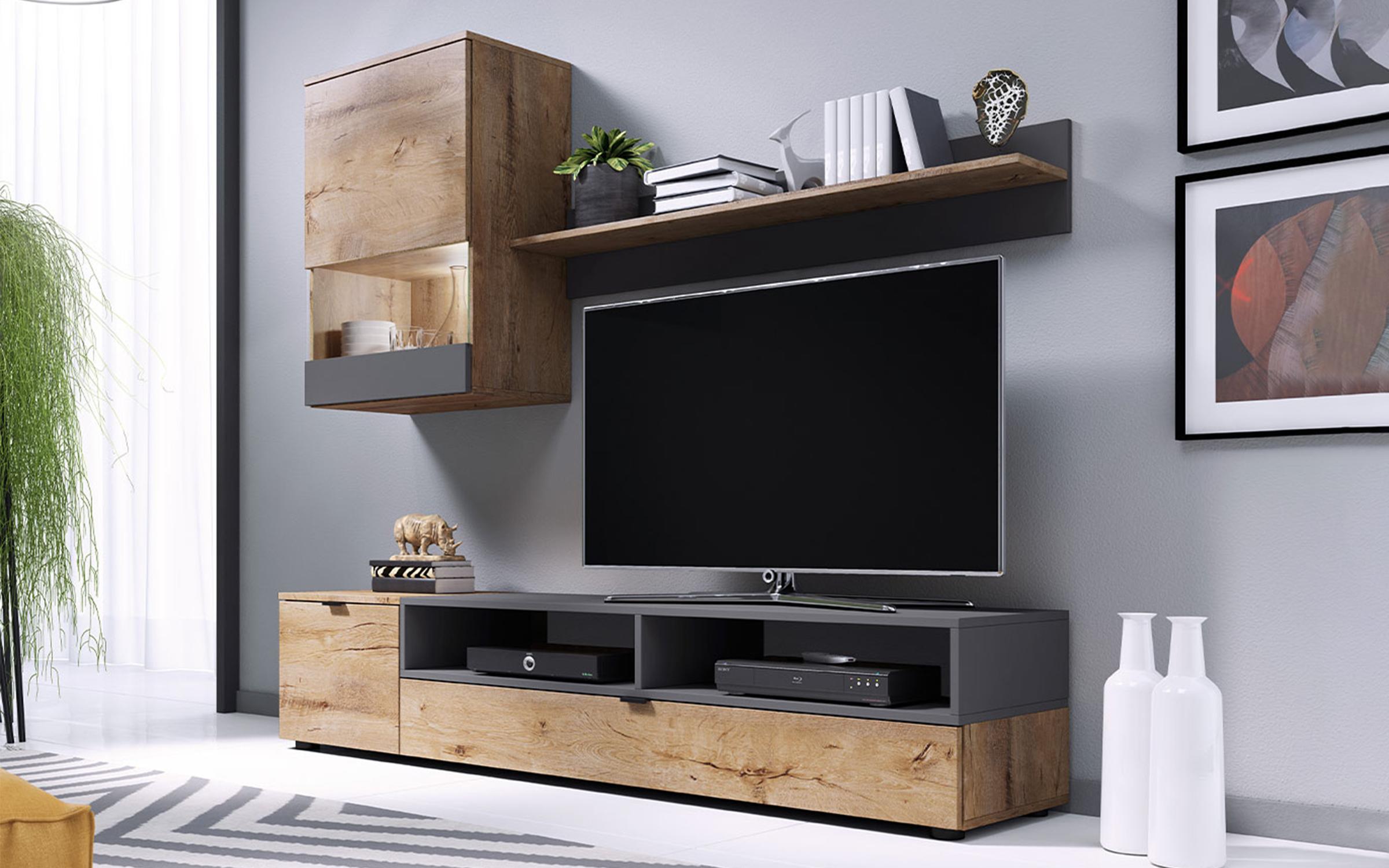 Έπιπλο σύνθεσης + φωτισμός LED Michelle 8841 δρυς evok + γκρι