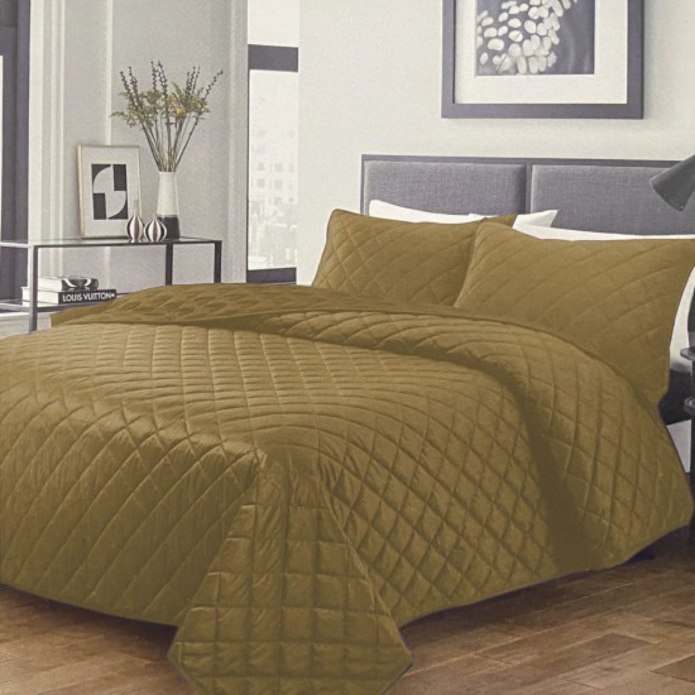 Σετ πάπλωμα velvet – DIAGONAL – Υπέρδιπλο 3 τεμαχίων 220×240 – ΜΠΕΖ ΧΡΥΣΟ