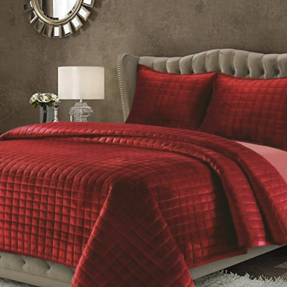 Σετ πάπλωμα velvet – SQUARE – Υπέρδιπλο 3 τεμαχίων 220×240 – ΚΟΚΚΙΝΟ