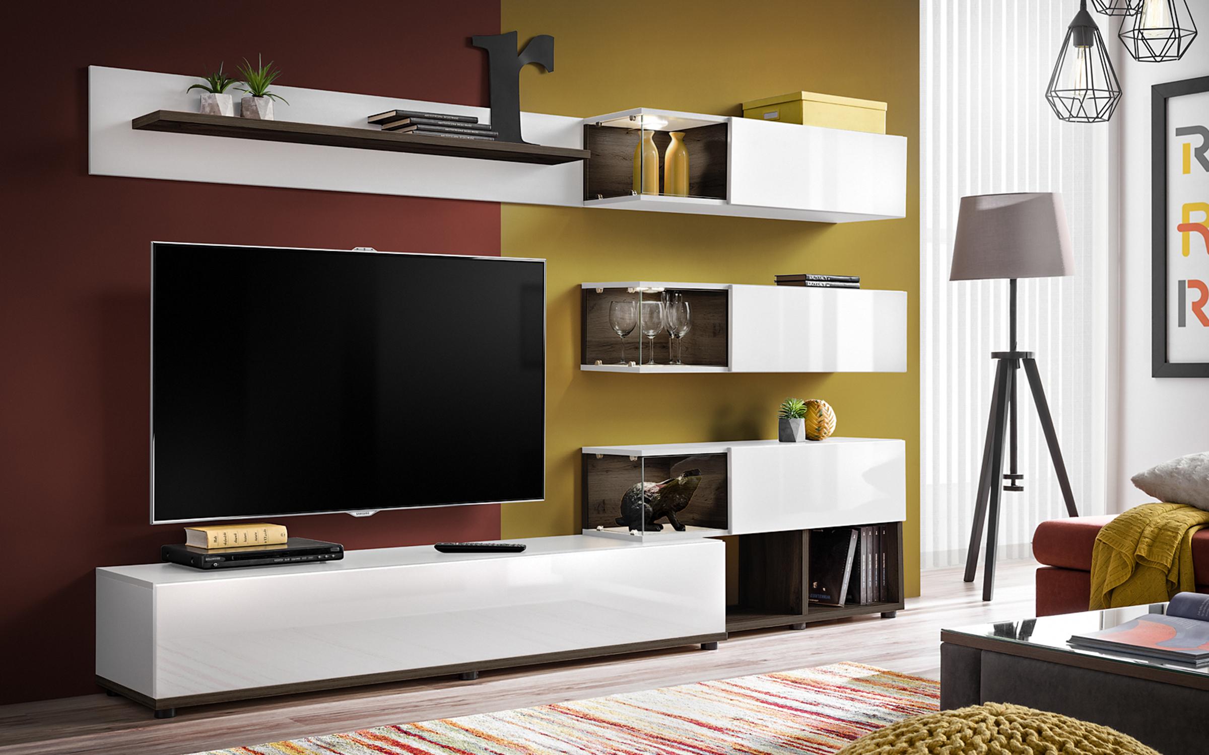 Έπιπλο σύνθεσης + φωτισμός LED Boxley 9487 άσπρο + φτελιά πέρλας