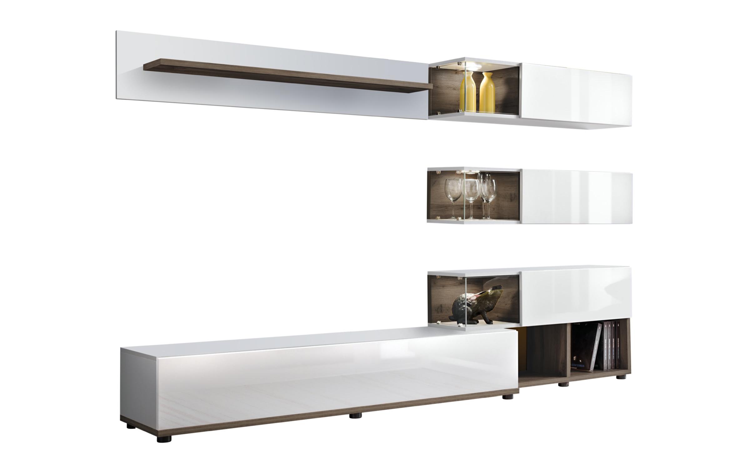 Έπιπλο σύνθεσης + φωτισμός LED Boxley 9487 άσπρο + φτελιά πέρλας