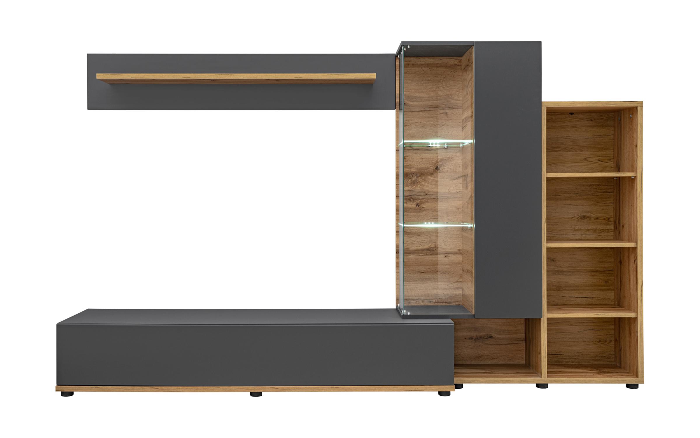 Έπιπλο σύνθεσης + φωτισμός LED Danielle 8469 δρυς vottan + ανθρακί