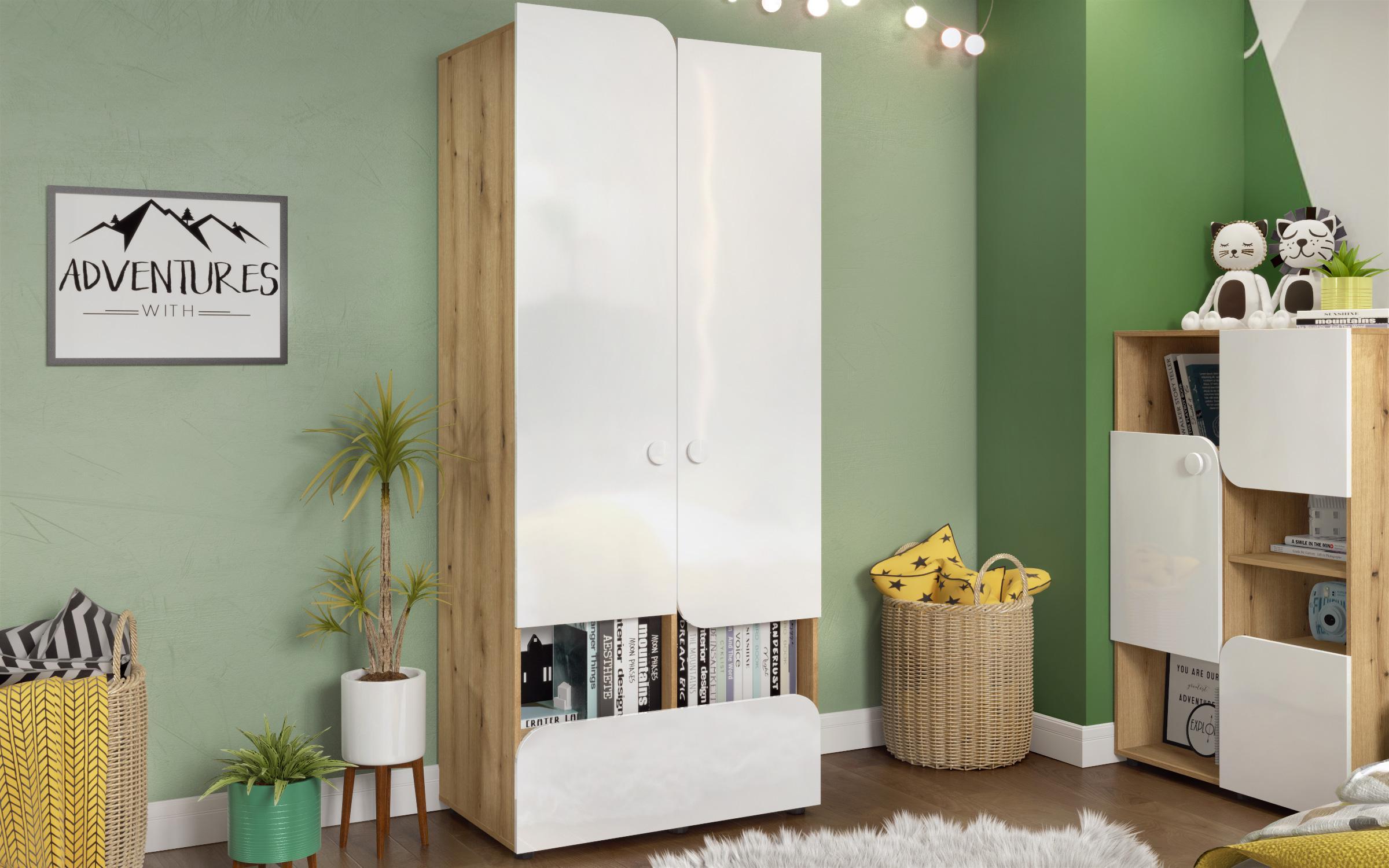 Παιδικό σετ δωματίου Shaw 90x200 δρυς evok + άσπρο γυαλιστερό