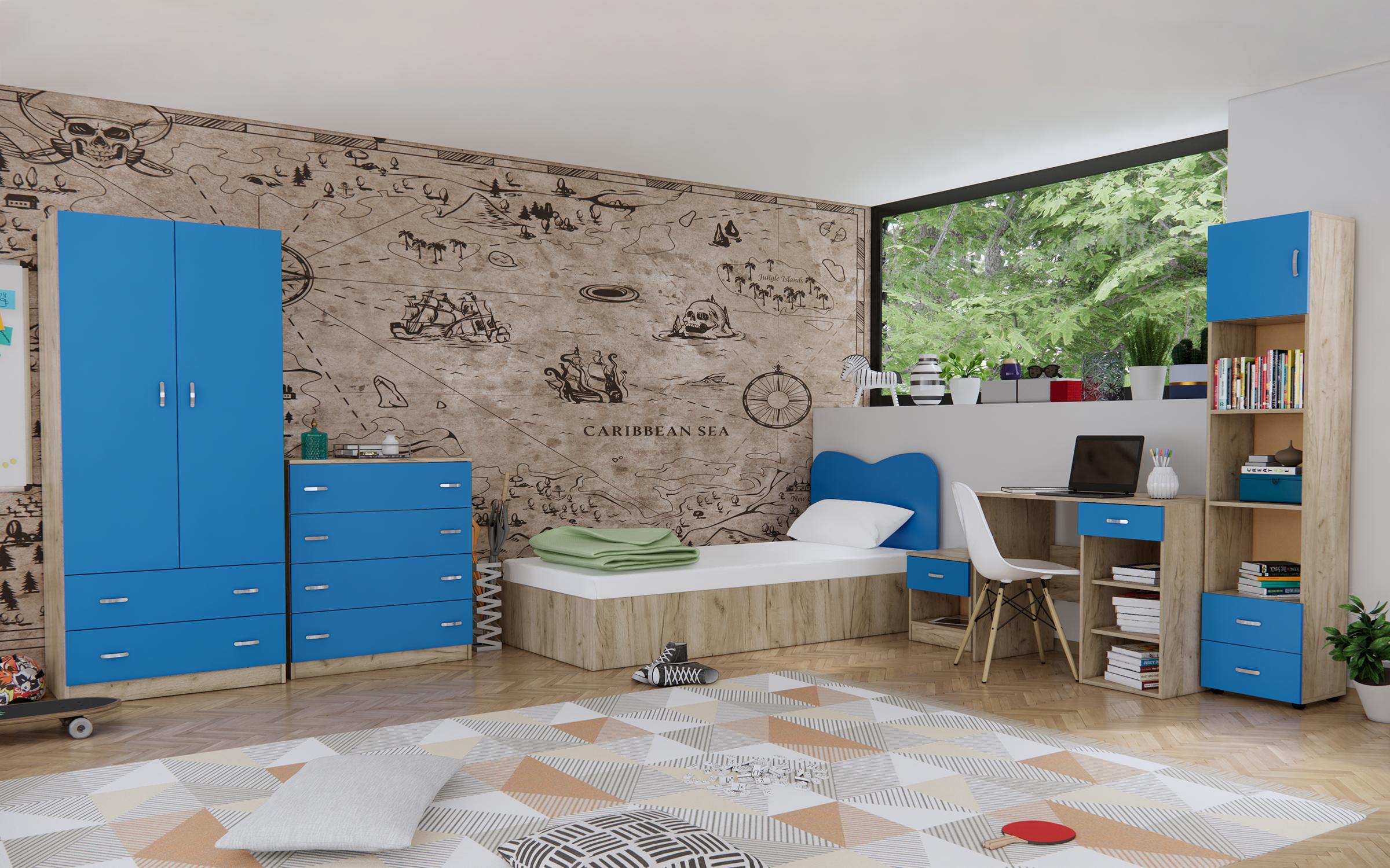 Γραφείο με εταζέρα Skars 2170 δρυς kraft γκρι + μπλε