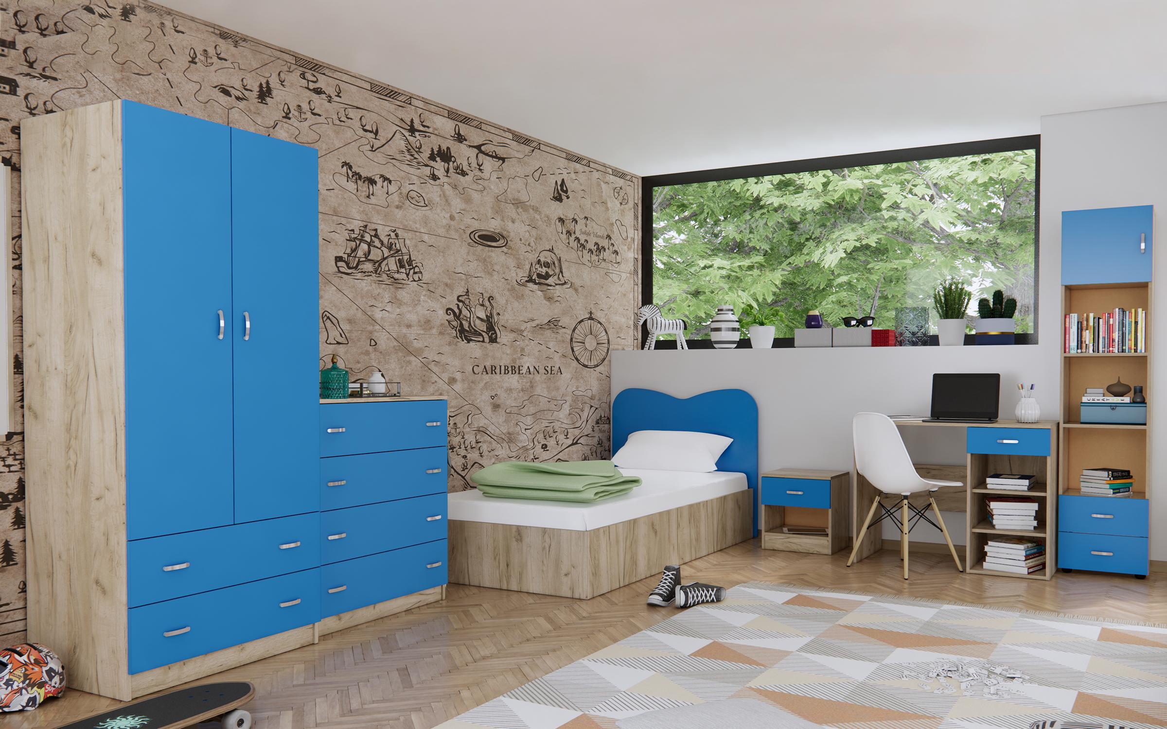 Γραφείο με εταζέρα Skars 2170 δρυς kraft γκρι + μπλε
