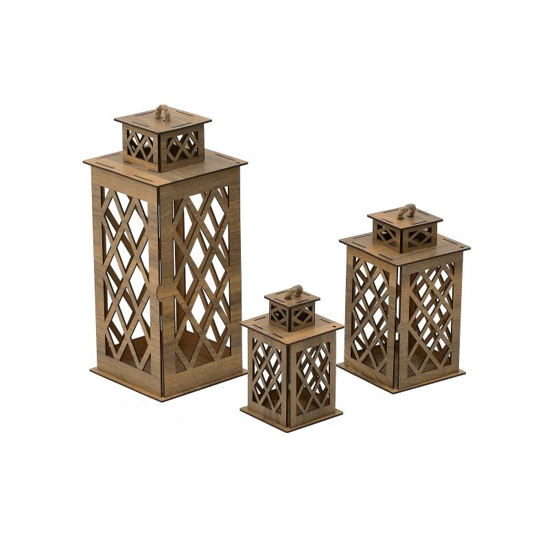 Σετ Φανάρια Ξύλινα 3 τεμαχίων Wood – ΚΑΦΕ IGRP885