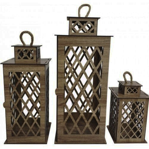 Σετ Φανάρια Ξύλινα 3 τεμαχίων Wood – ΚΑΦΕ IGRP884
