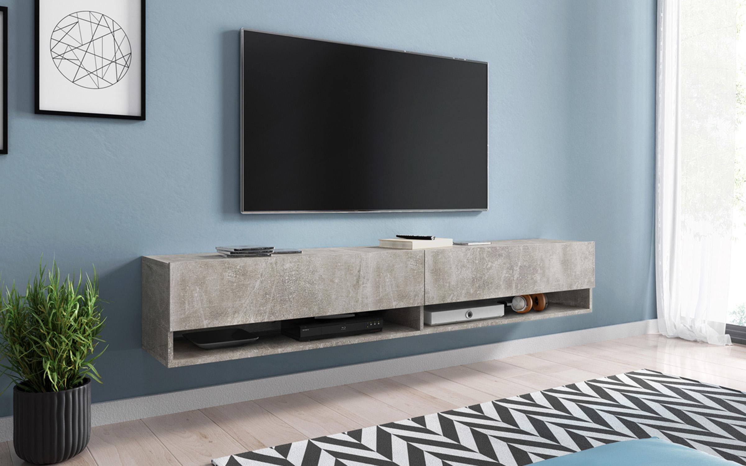 Έπιπλο TV + LED Sebastian 2468 δρυς vottan + μαύρο γυαλιστερό