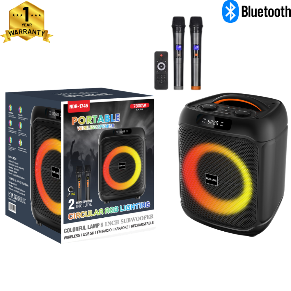 Φορητό Ηχείο Karaoke 2 Μικρόφωνα & Τηλεχειριστήριο 8″ 20W RMS με Bluetooth, USB LED Οθόνη & 2 Μικρόφωνα & Τηλεχειριστήριο