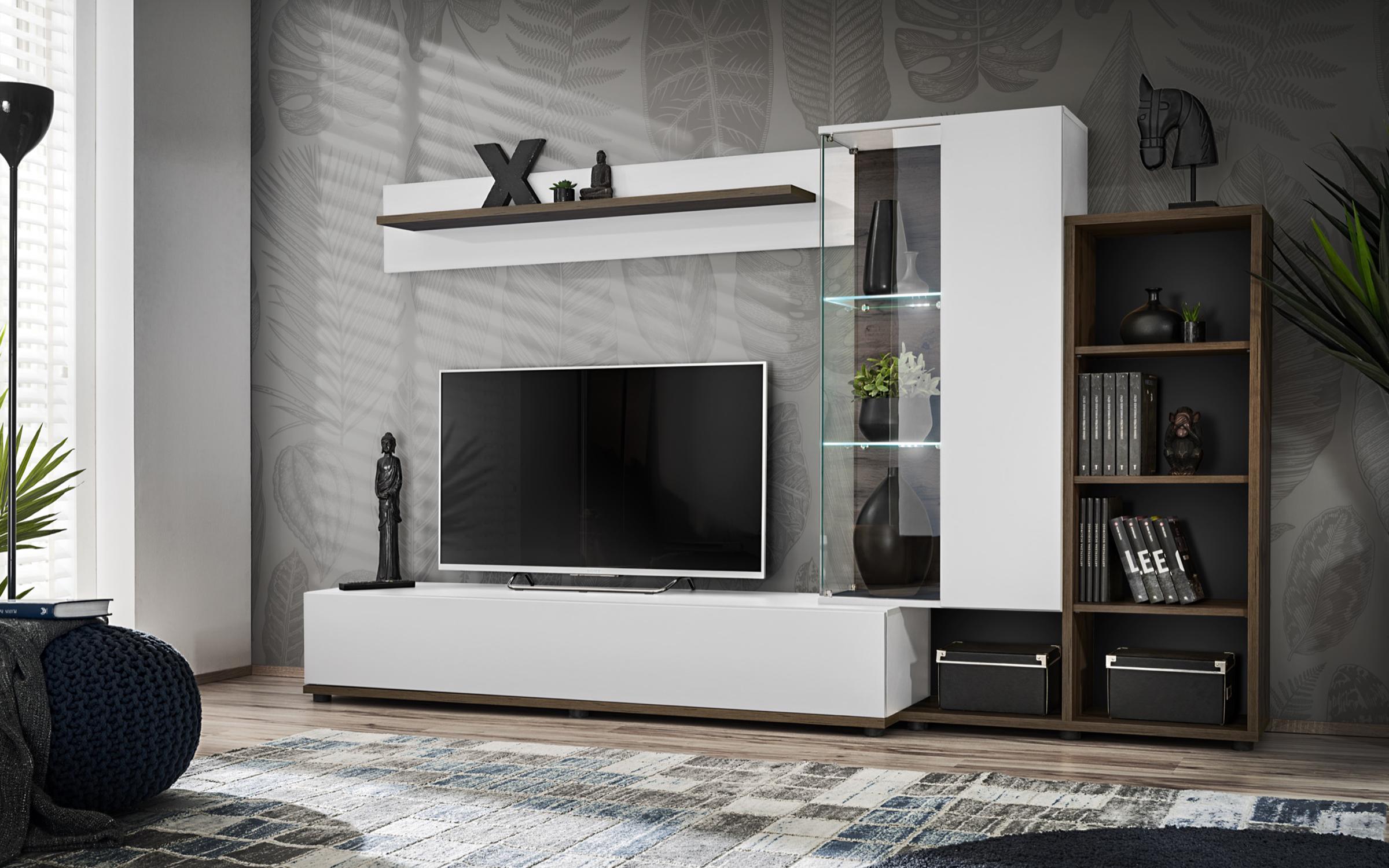 Έπιπλο σύνθεσης + φωτισμός LED Danielle 8469 άσπρο γυαλιστερό + φτελιά πέρλας