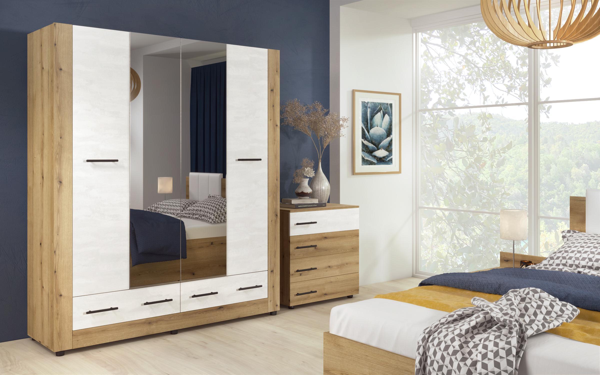 Σετ κρεβατοκάμαρας + στρώμα Oda 160x200 δρυς evok + silk