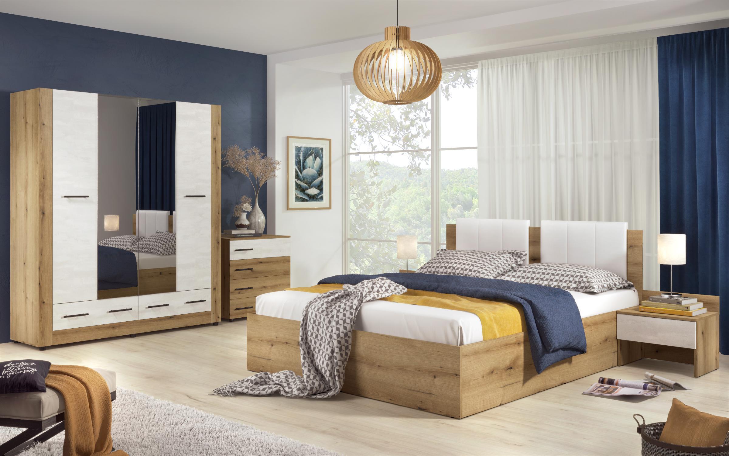 Σετ κρεβατοκάμαρας + στρώμα Oda 160x200 δρυς evok + silk