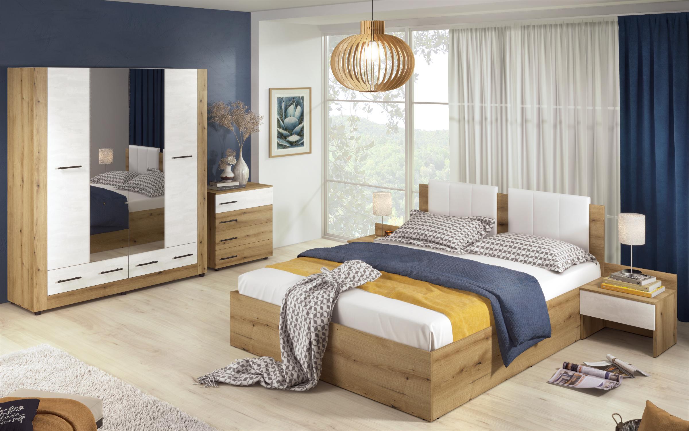 Σετ κρεβατοκάμαρας + στρώμα Oda 160x200 δρυς evok + silk