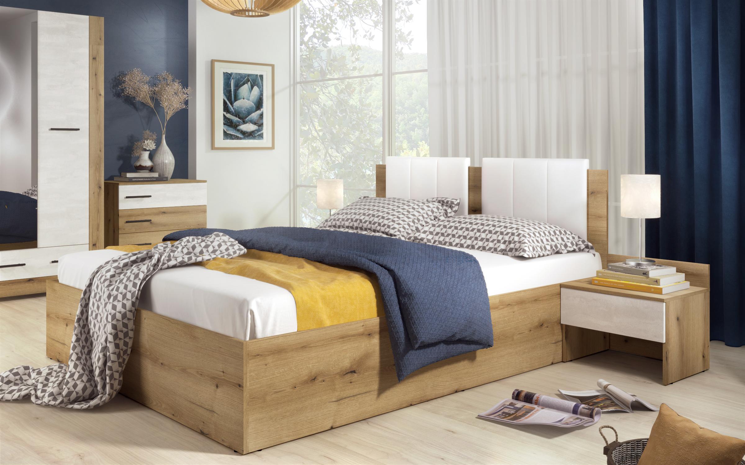 Σετ κρεβατοκάμαρας + στρώμα Oda 160x200 δρυς evok + silk