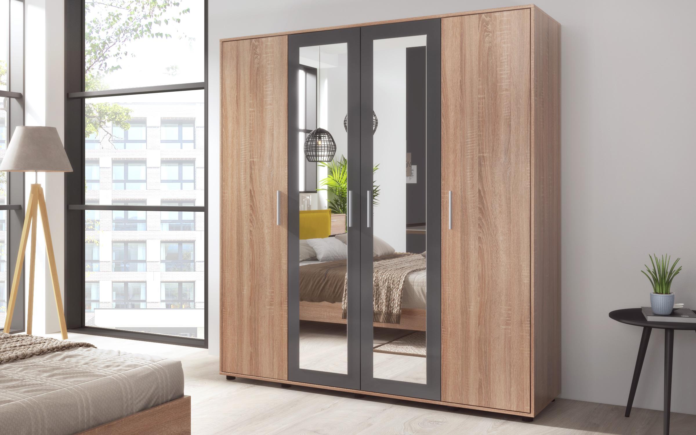 Σετ κρεβατοκάμαρας + στρώμα Gibson 160x200 δρυς sonoma + ανθρακί ματ