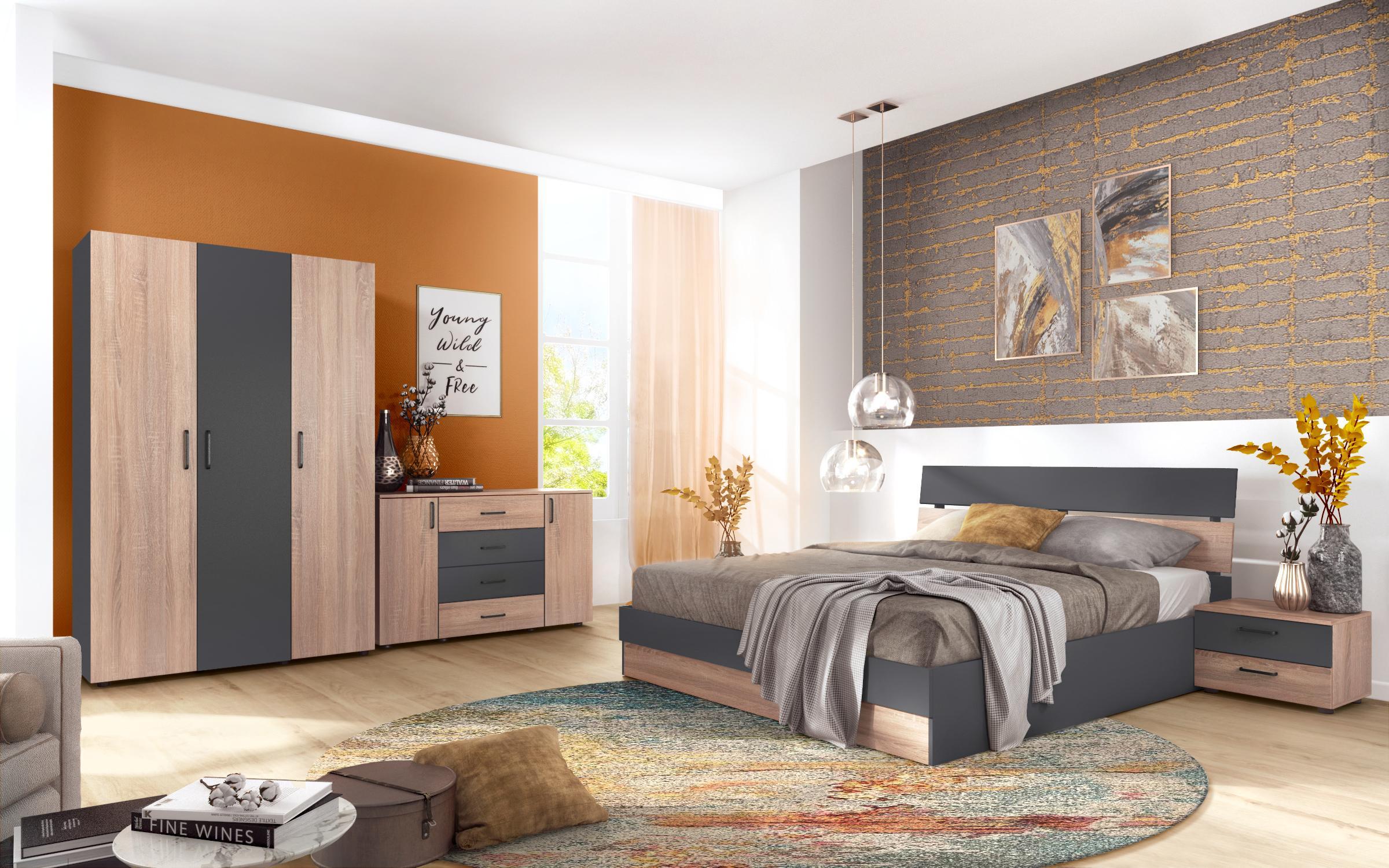 Σετ κρεβατοκάμαρας + στρώμα Sani 160x200 δρυς sonoma + ανθρακί ματ