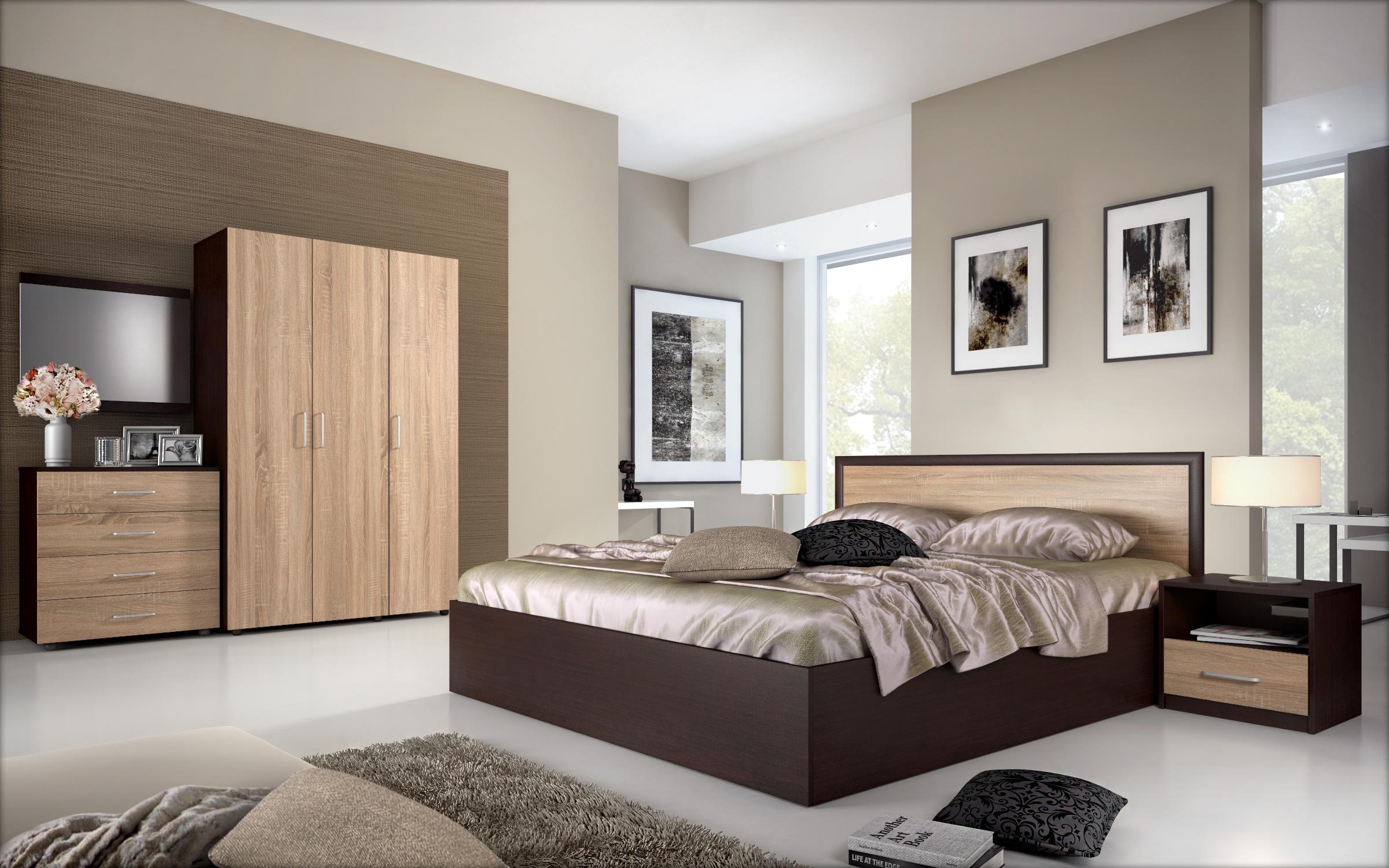 Σετ κρεβατοκάμαρας + στρώμα Berlin 164x190 wenge + δρυς sonoma