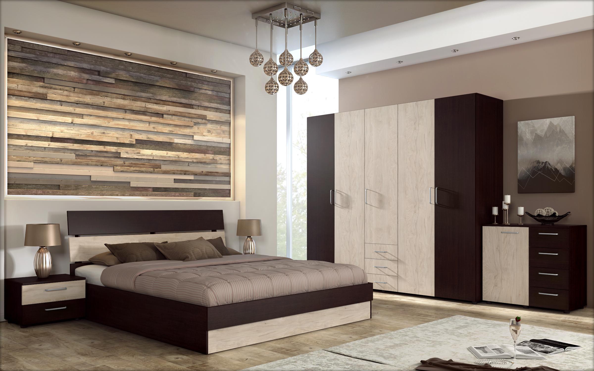 Σετ κρεβατοκάμαρας + στρώμα Denver 160x200 wenge + ανοιχτό rockford