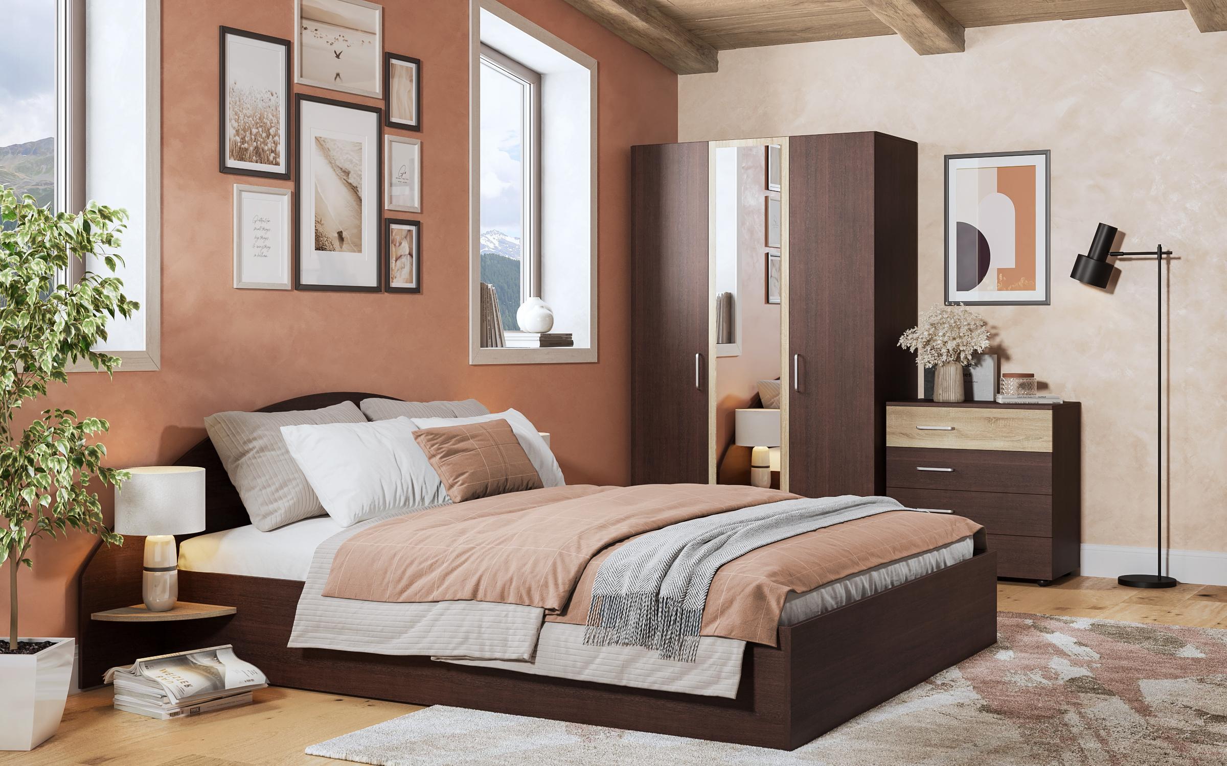 Σετ κρεβατοκάμαρας + στρώμα Manga 160x200 wenge + δρυς sonoma