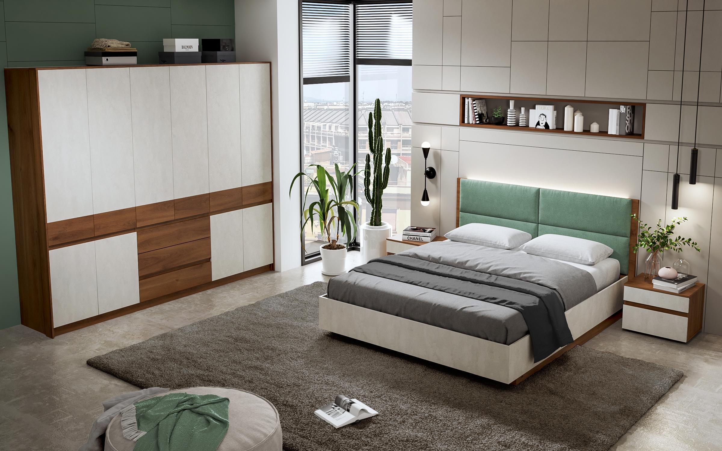 Σετ κρεβατοκάμαρας + στρώμα Taz 160x200 cognac + silk