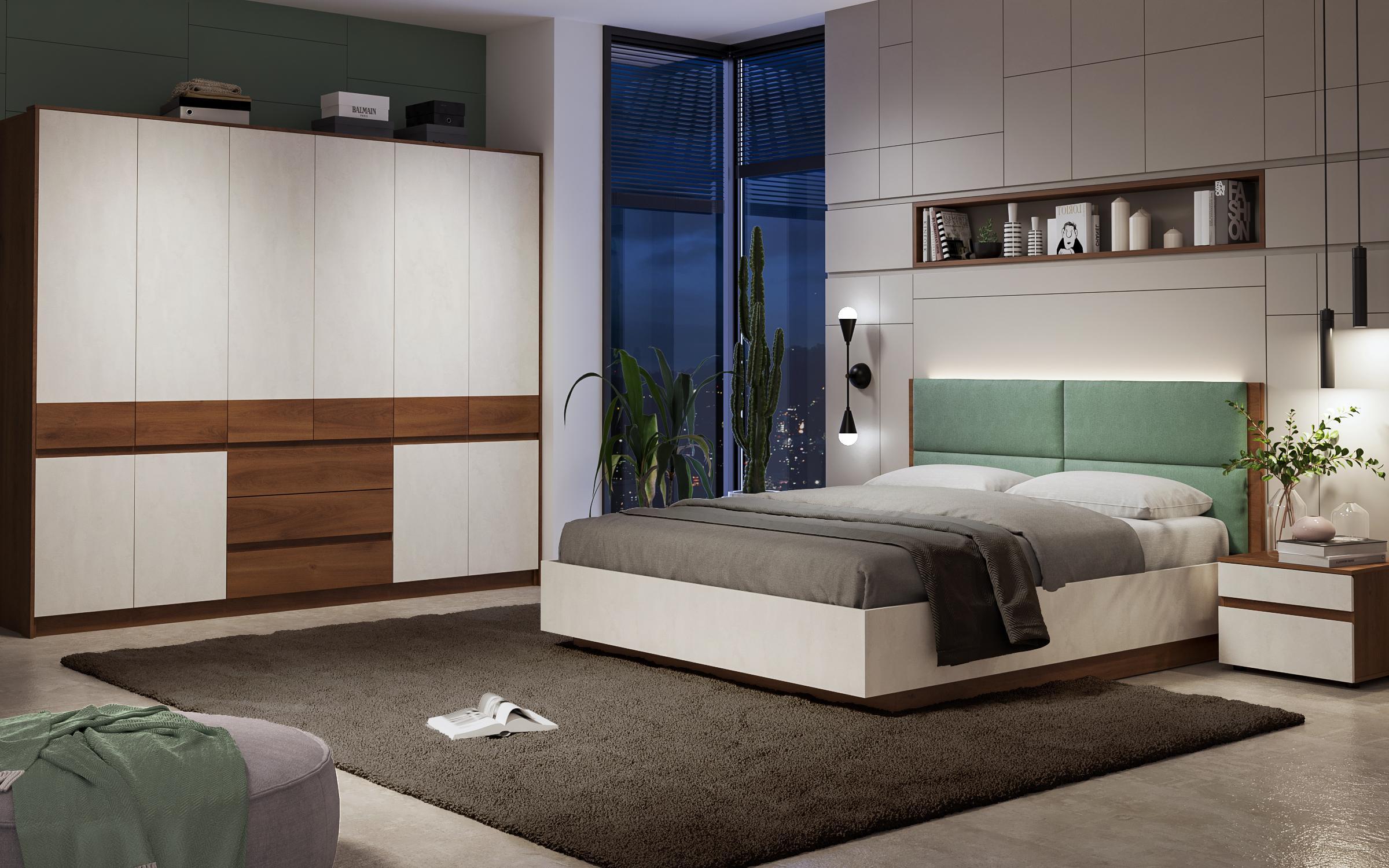 Σετ κρεβατοκάμαρας + στρώμα Taz 160x200 cognac + silk