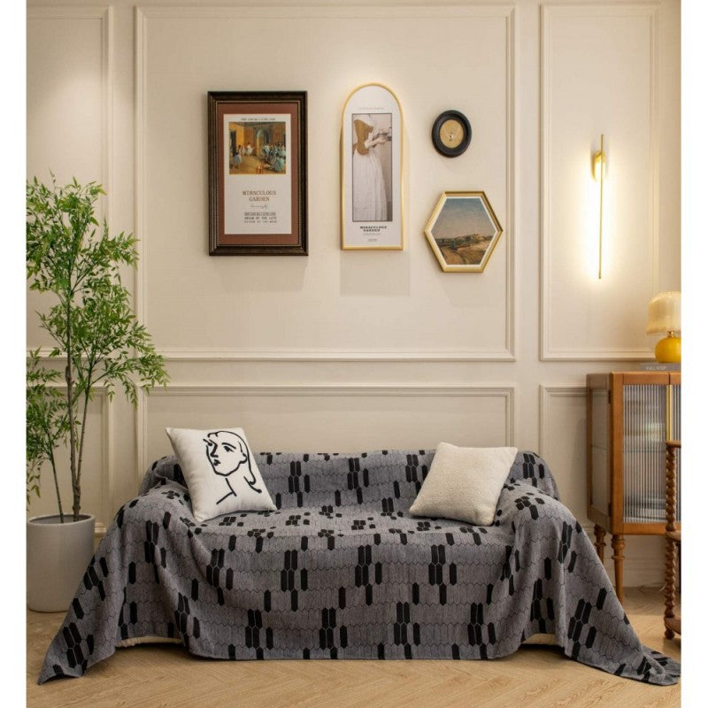 Σετ Ριχτάρια 3 τεμαχίων Chenille Εμπριμέ Γκρι-Μαύρο SR0012