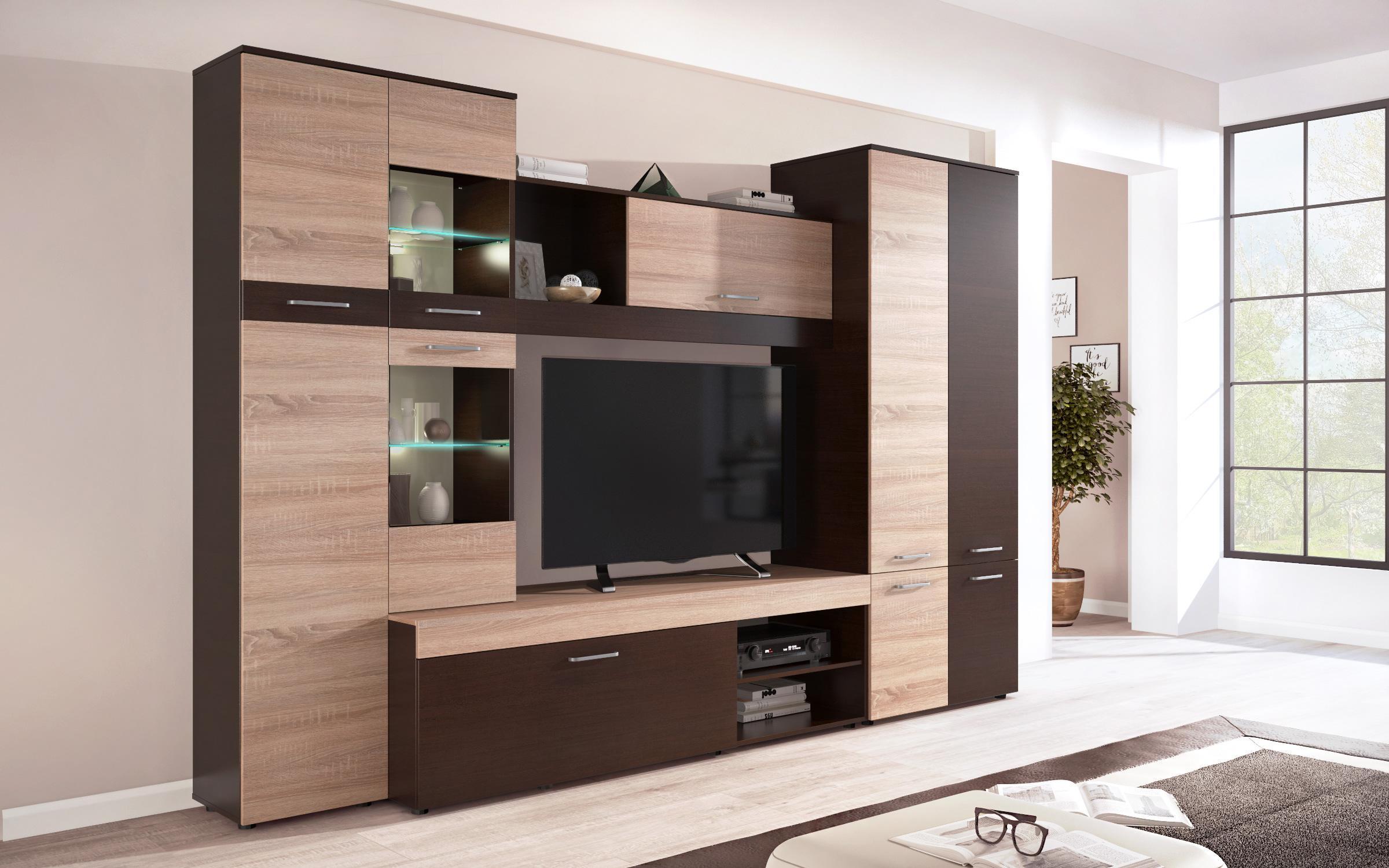 Έπιπλο σύνθεσης + φωτισμός LED Kevila 7942 δρυς sonoma + άσπρο γυαλιστερό