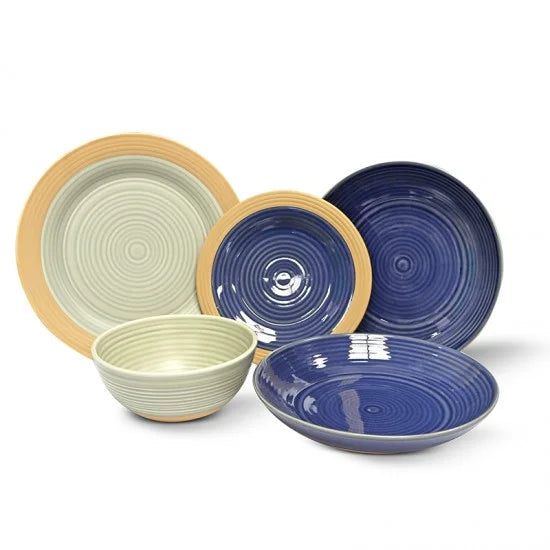 Σετ πιάτα φαγητού 25 τεμαχίων Βlue & Cream Stoneware GTT-8113