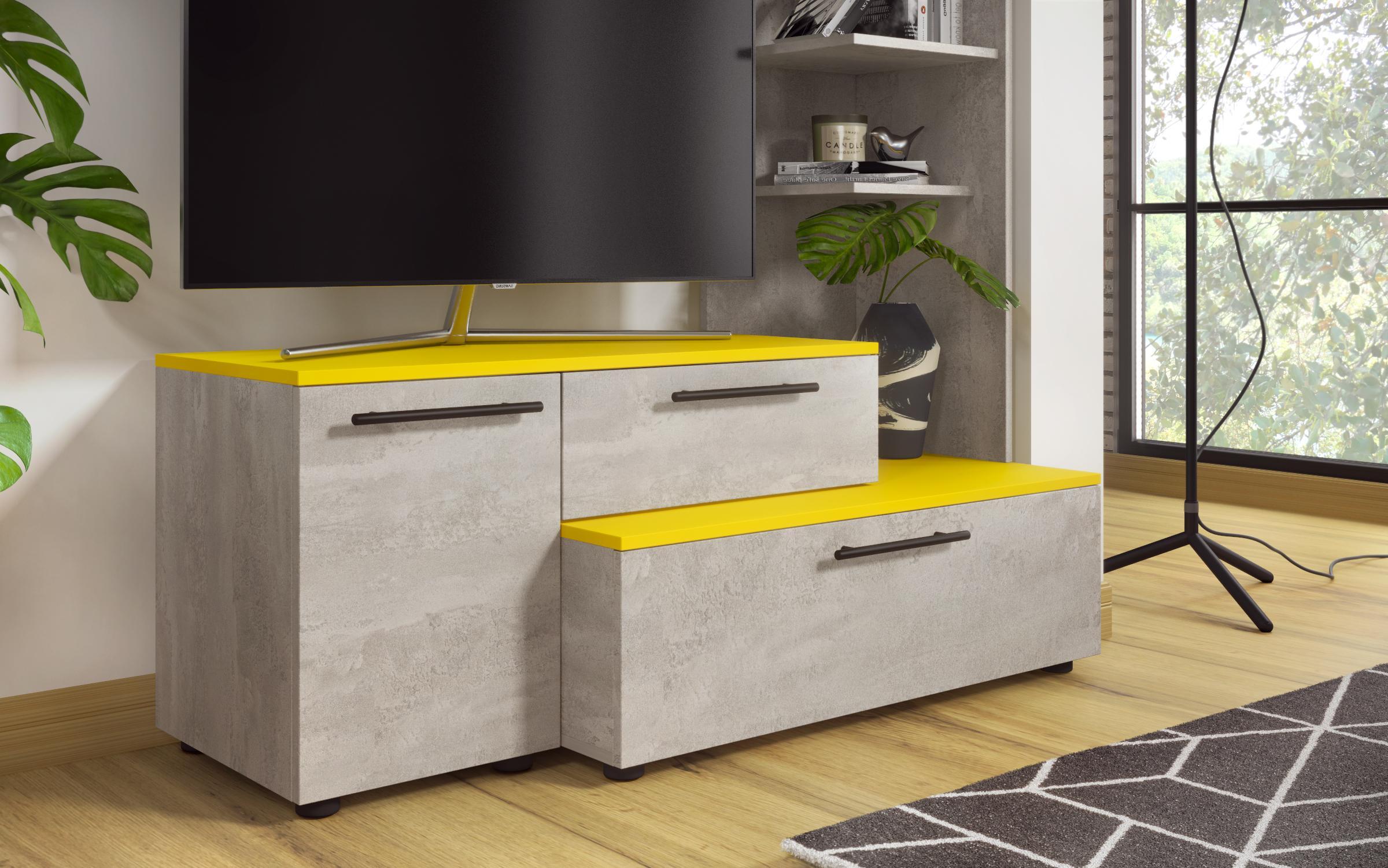 Έπιπλο TV Dallas 6218 beton + κίτρινο σαγρέ