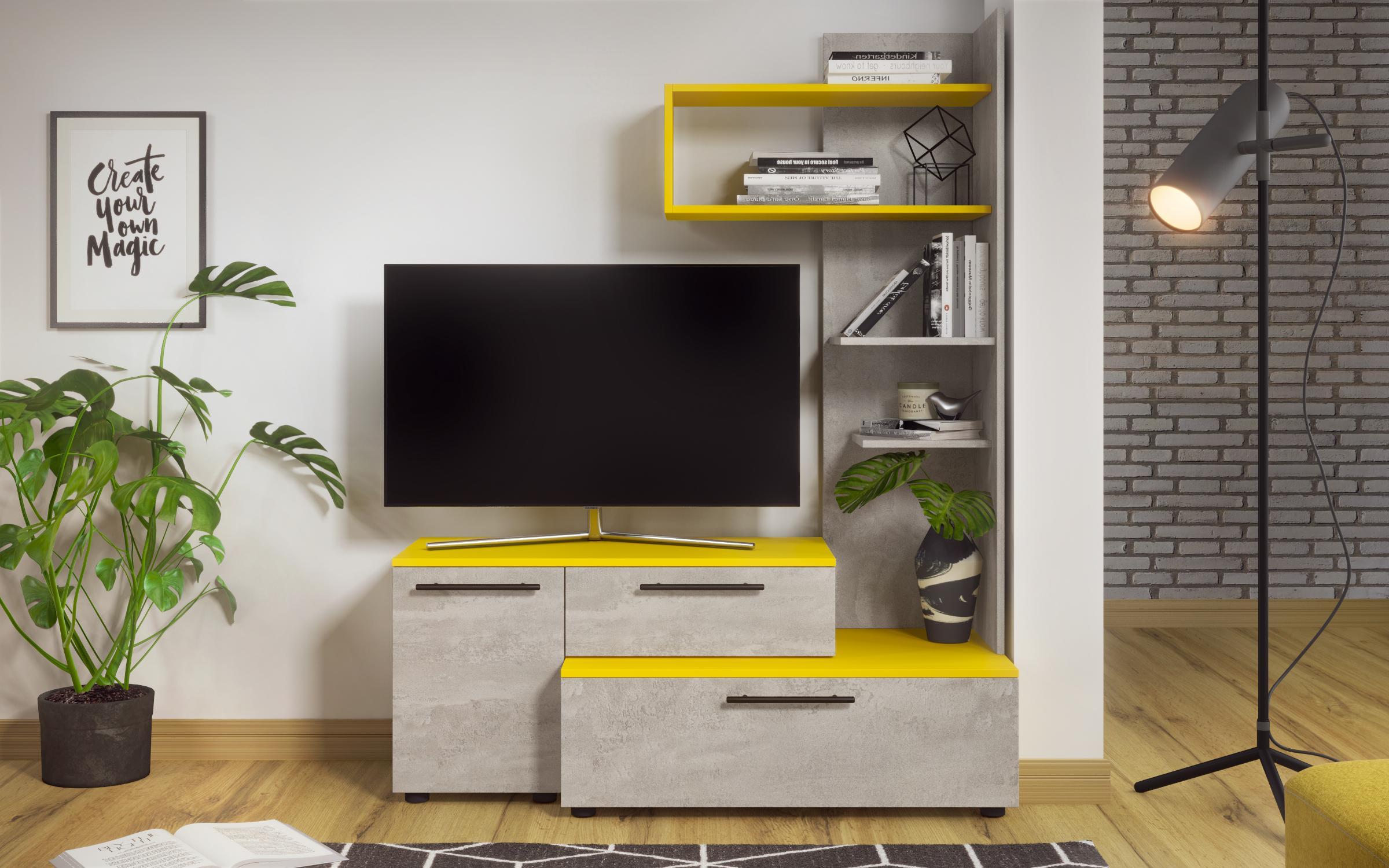 Έπιπλο TV Dallas 6218 beton + κίτρινο σαγρέ