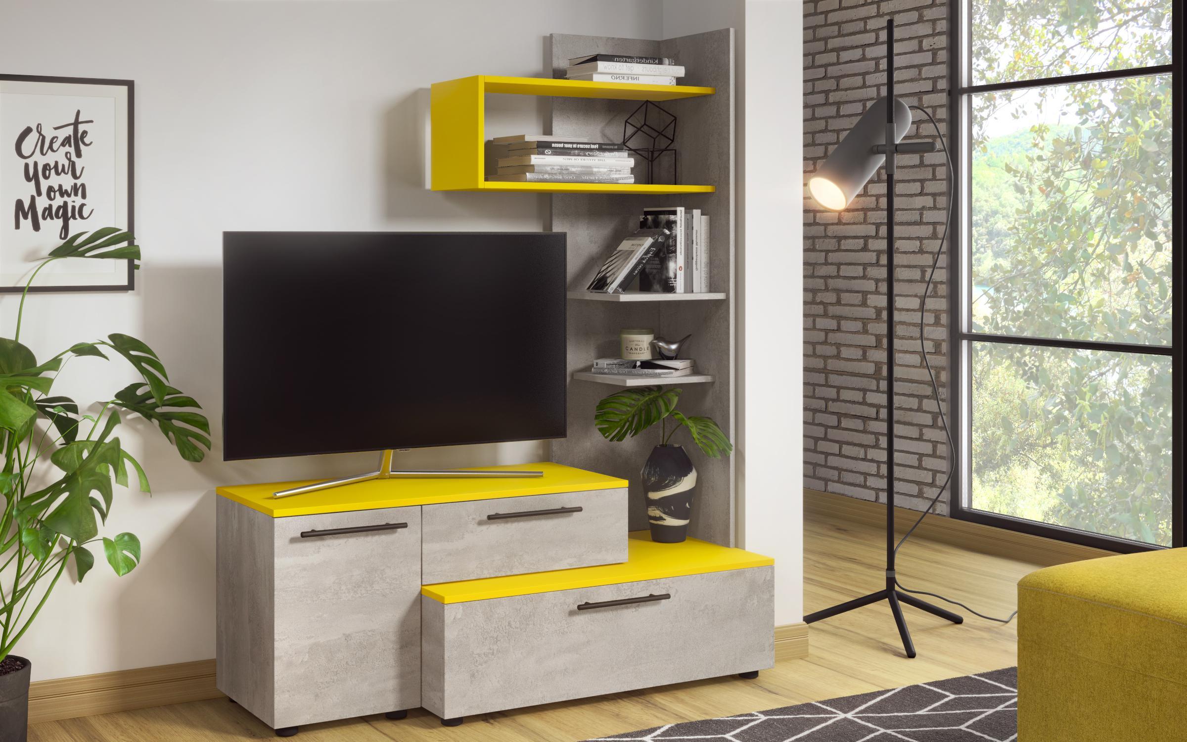 Έπιπλο TV Dallas 6218 beton + κίτρινο σαγρέ