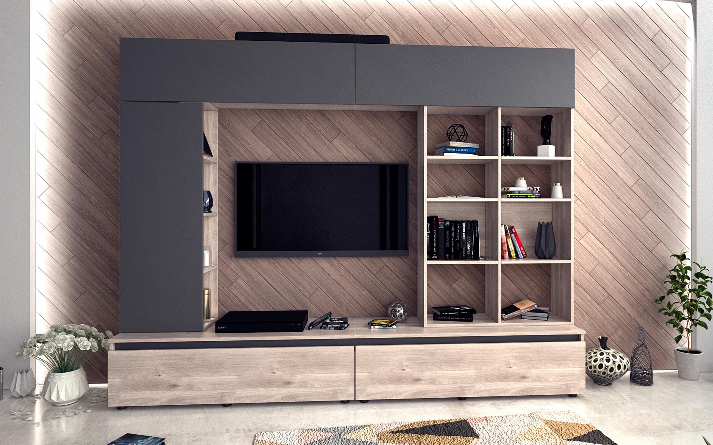Έπιπλο σύνθεσης Warren 8390 δρυς castello μπεζ + σκούρο διαμάντι