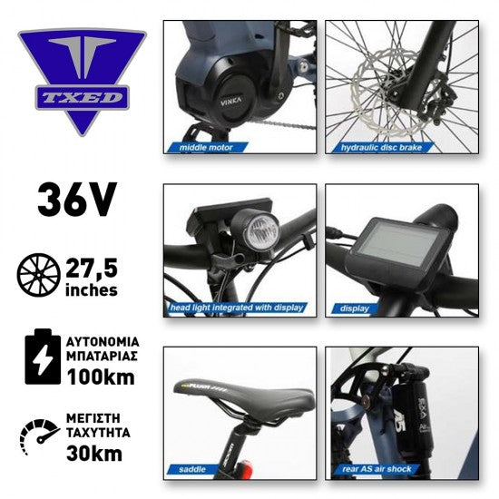 ΗΛΕΚΤΡΙΚΟ ΠΟΔΗΛΑΤΟ TXED E TOUGH POWER TECH M9 ΓΚΡΙ/ΜΠΛΕ