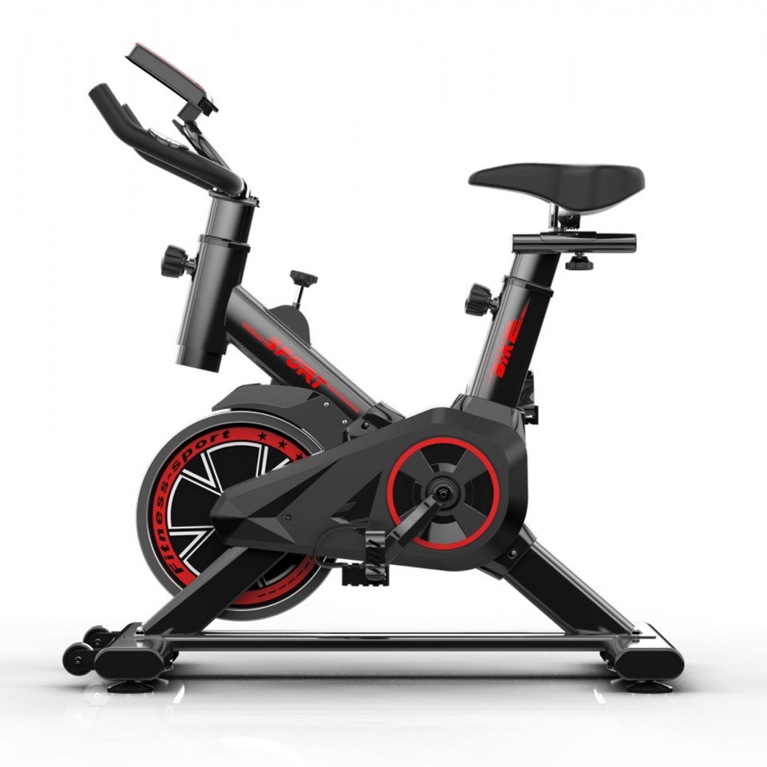 Ποδήλατο Γυμναστικής FITNESS με οθόνη και μετρητή καρδιακών παλμών σε Μαύρο Κόκκινο βάρος τροχού 6kg