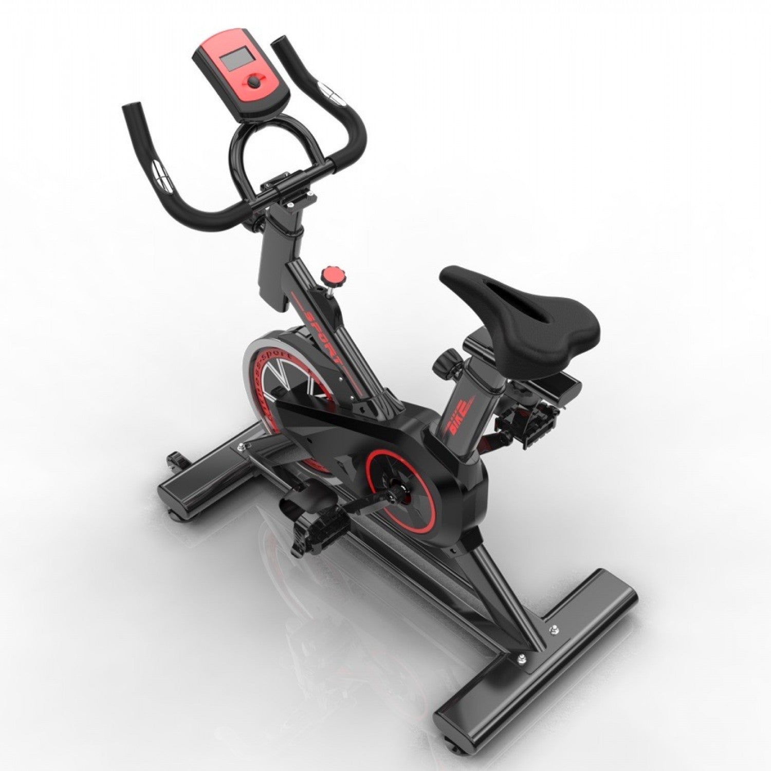 Ποδήλατο Γυμναστικής FITNESS με οθόνη και μετρητή καρδιακών παλμών σε Μαύρο Κόκκινο βάρος τροχού 6kg