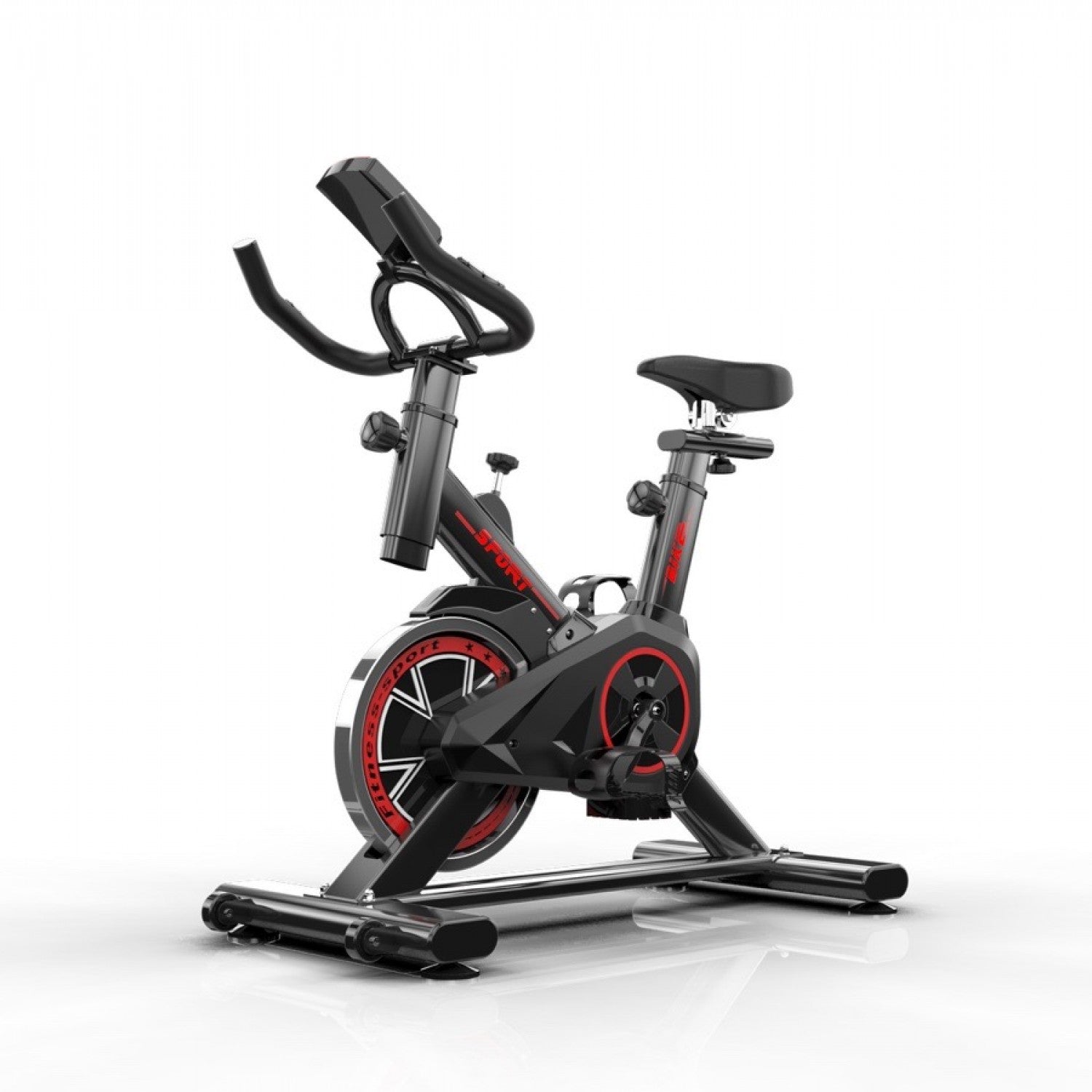 Ποδήλατο Γυμναστικής FITNESS με οθόνη και μετρητή καρδιακών παλμών σε Μαύρο Κόκκινο βάρος τροχού 6kg
