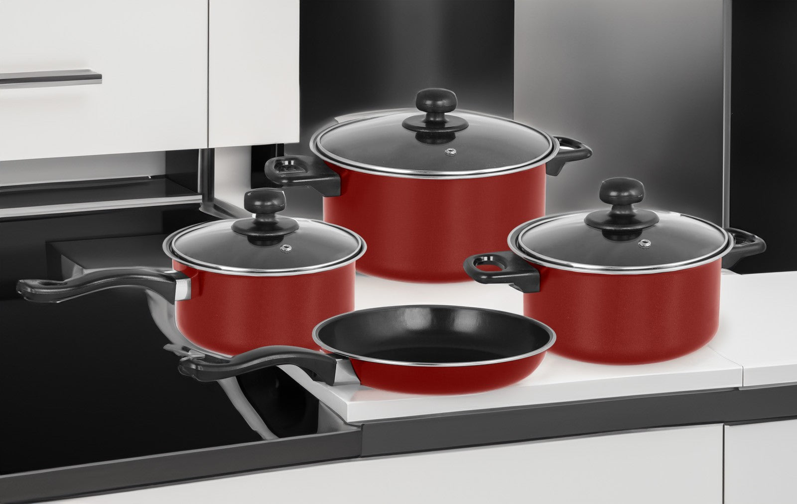 Σετ Κατσαρόλες 7 Τεμαχίων από carbon steel – RED – EH-S0118-R