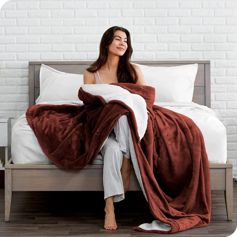 Υπέρδιπλο Κουβερτοπάπλωμα Flannel Sherpa 220X240 Καφέ KP010
