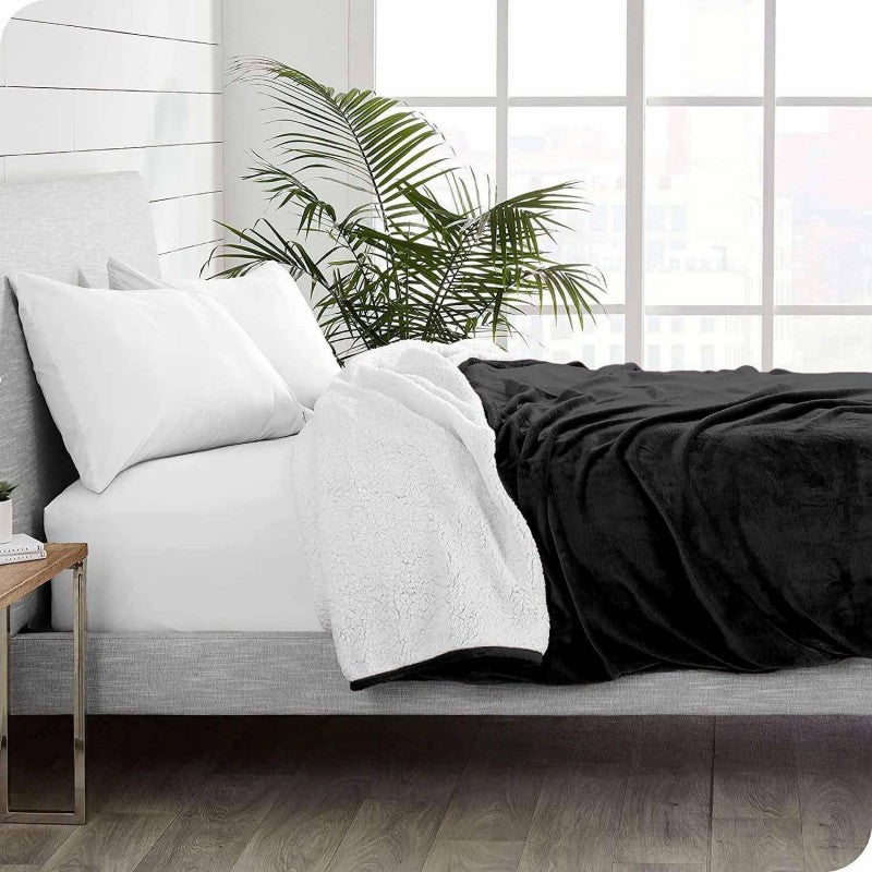 Υπέρδιπλο Κουβερτοπάπλωμα Flannel Sherpa 220X240 Μαύρο KP006