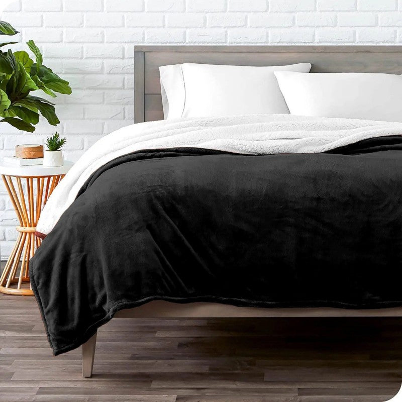 Υπέρδιπλο Κουβερτοπάπλωμα Flannel Sherpa 220X240 Μαύρο KP006