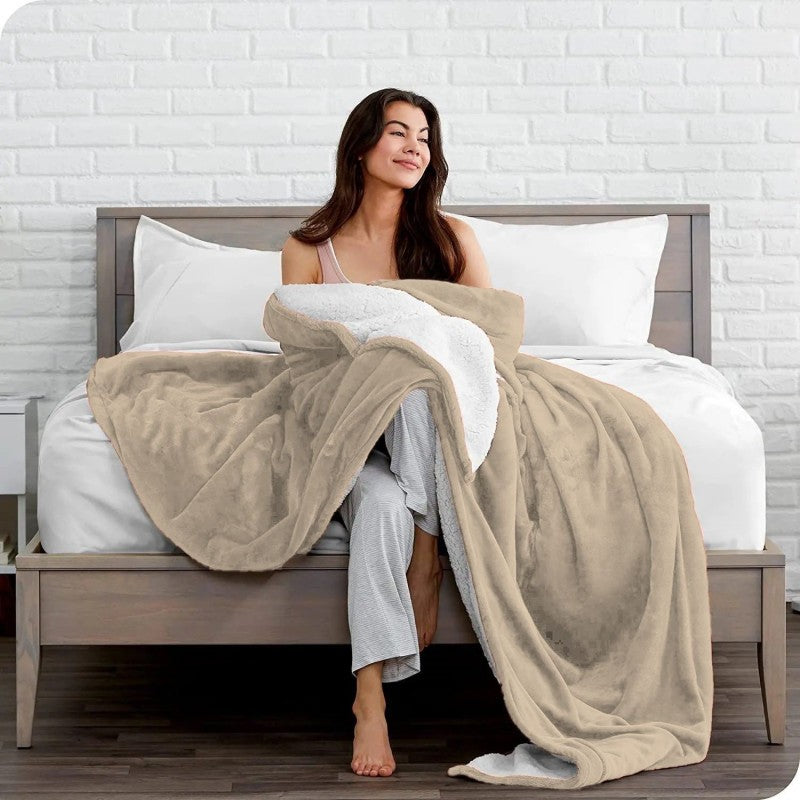 Υπέρδιπλο Κουβερτοπάπλωμα Flannel Sherpa 220X240 Μπέζ KP005
