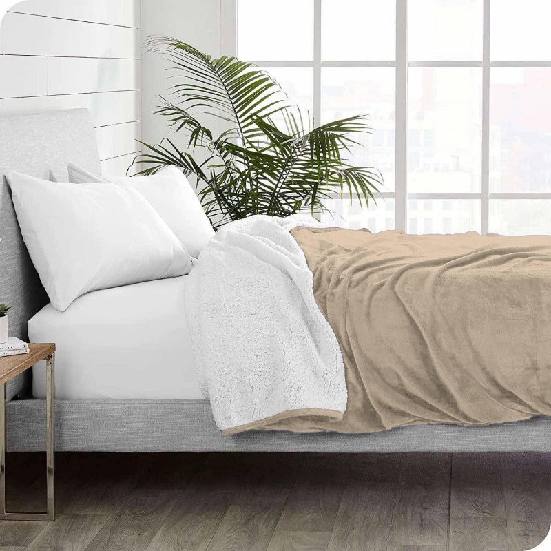 Υπέρδιπλο Κουβερτοπάπλωμα Flannel Sherpa 220X240 Μπέζ KP005