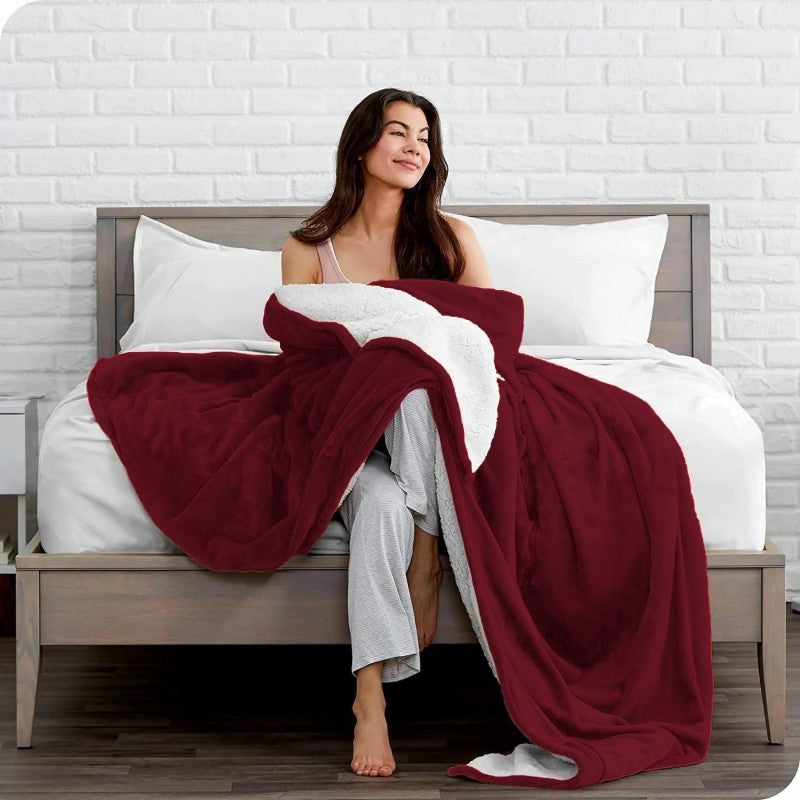 Υπέρδιπλο Κουβερτοπάπλωμα Flannel Sherpa 220X240 Μπορντό KP0009