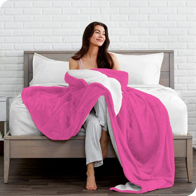 Υπέρδιπλο Κουβερτοπάπλωμα Flannel Sherpa 220X240 Ροζ KP007