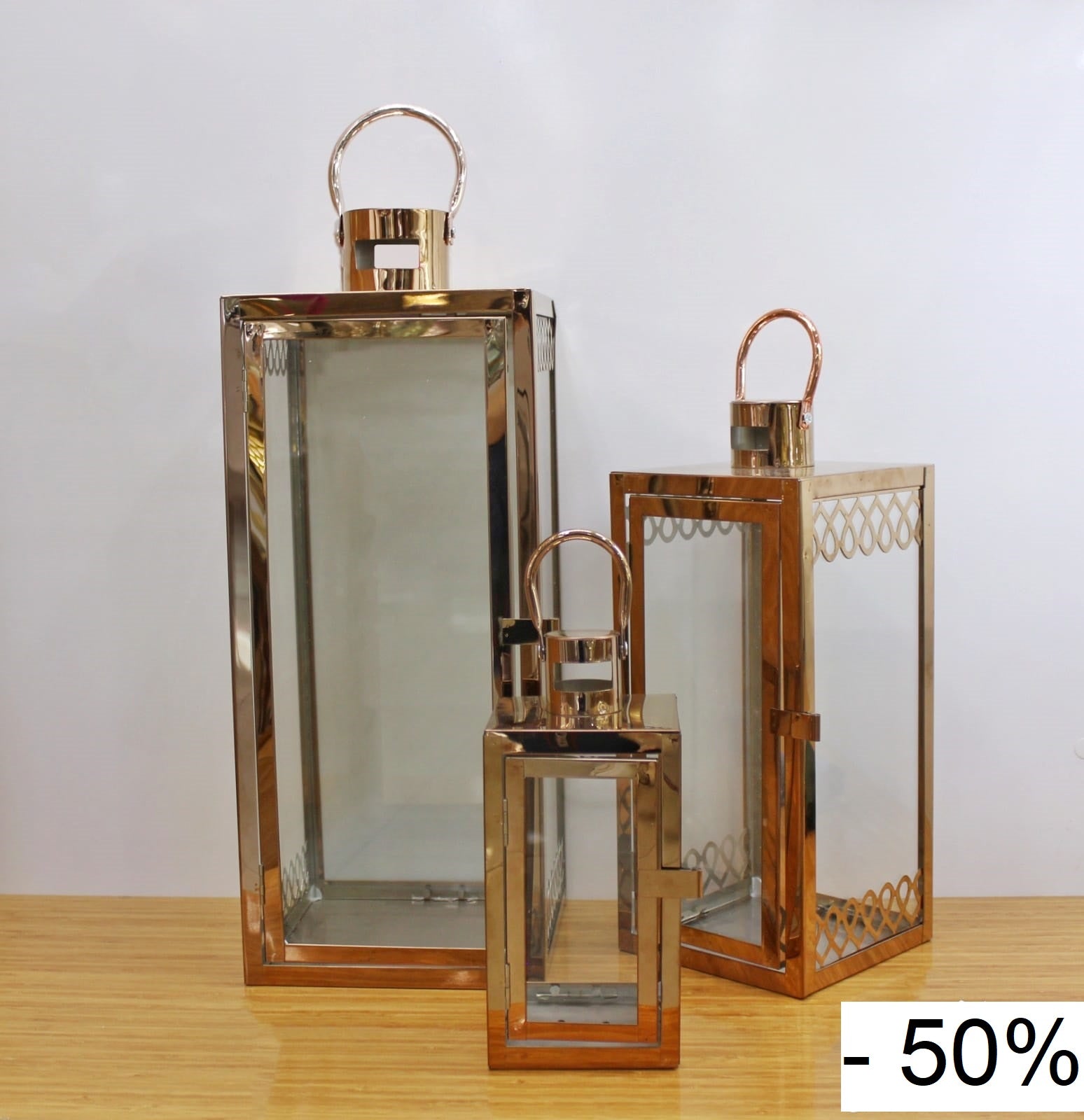 Σετ Φαναράκια Μεταλλικά 3τμχ Laurem – ROSEGOLD JI448