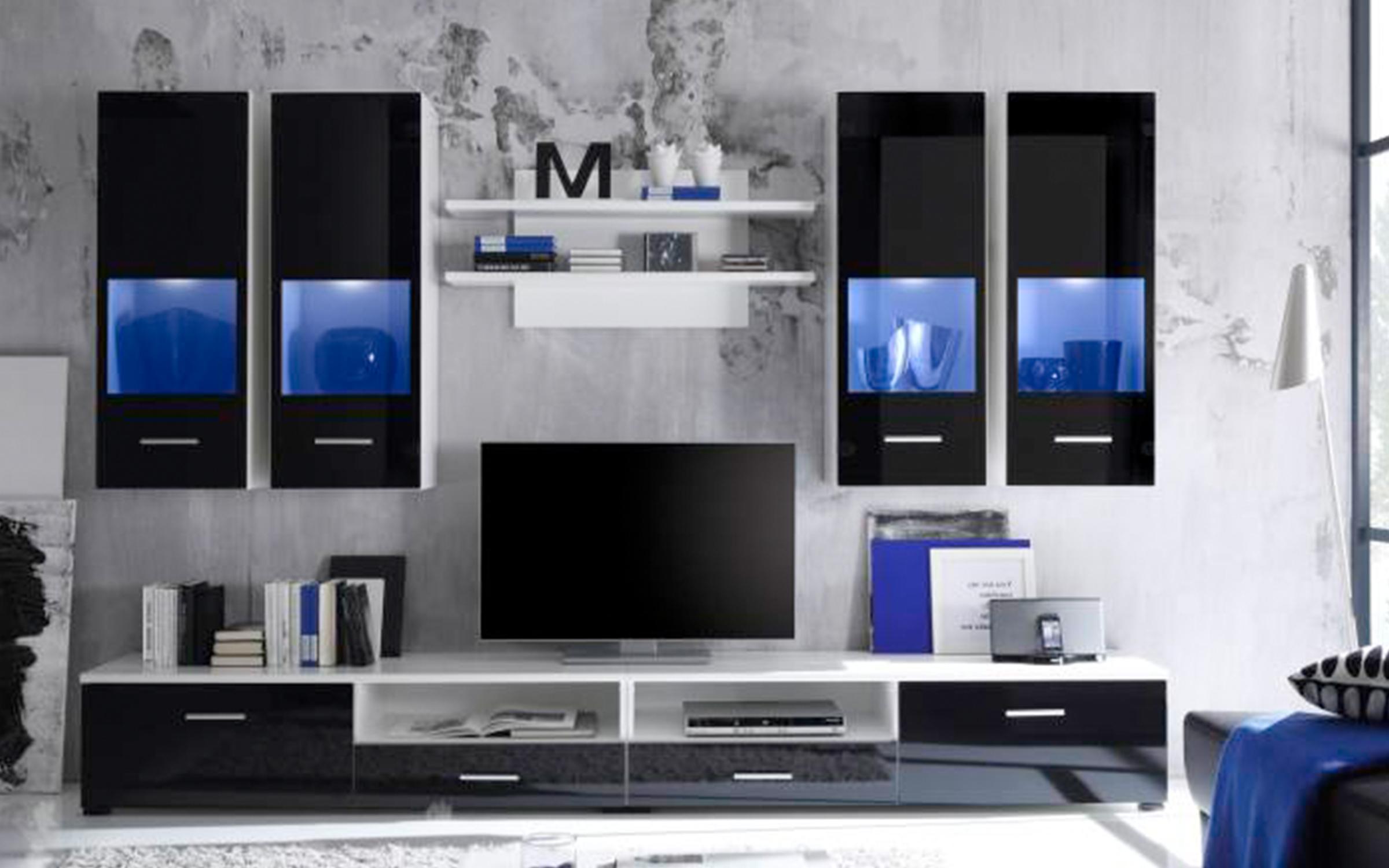 Έπιπλο σύνθεσης + φωτισμός LED Roland 7754 άσπρο γυαλιστερό + μαύρο γυαλιστερό