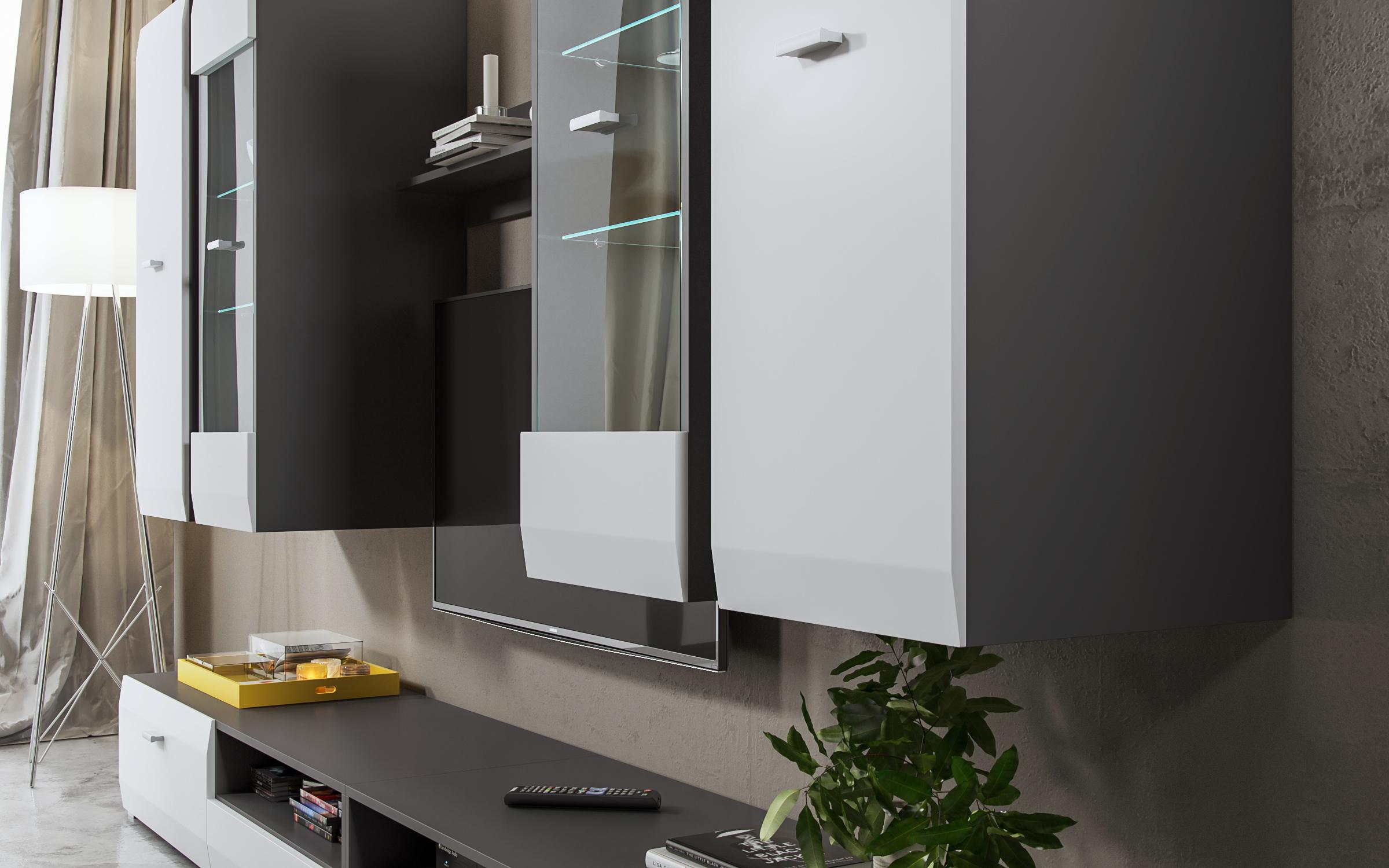 Έπιπλο σύνθεσης + φωτισμός LED Bulloca 8538 άσπρο + γραφίτης