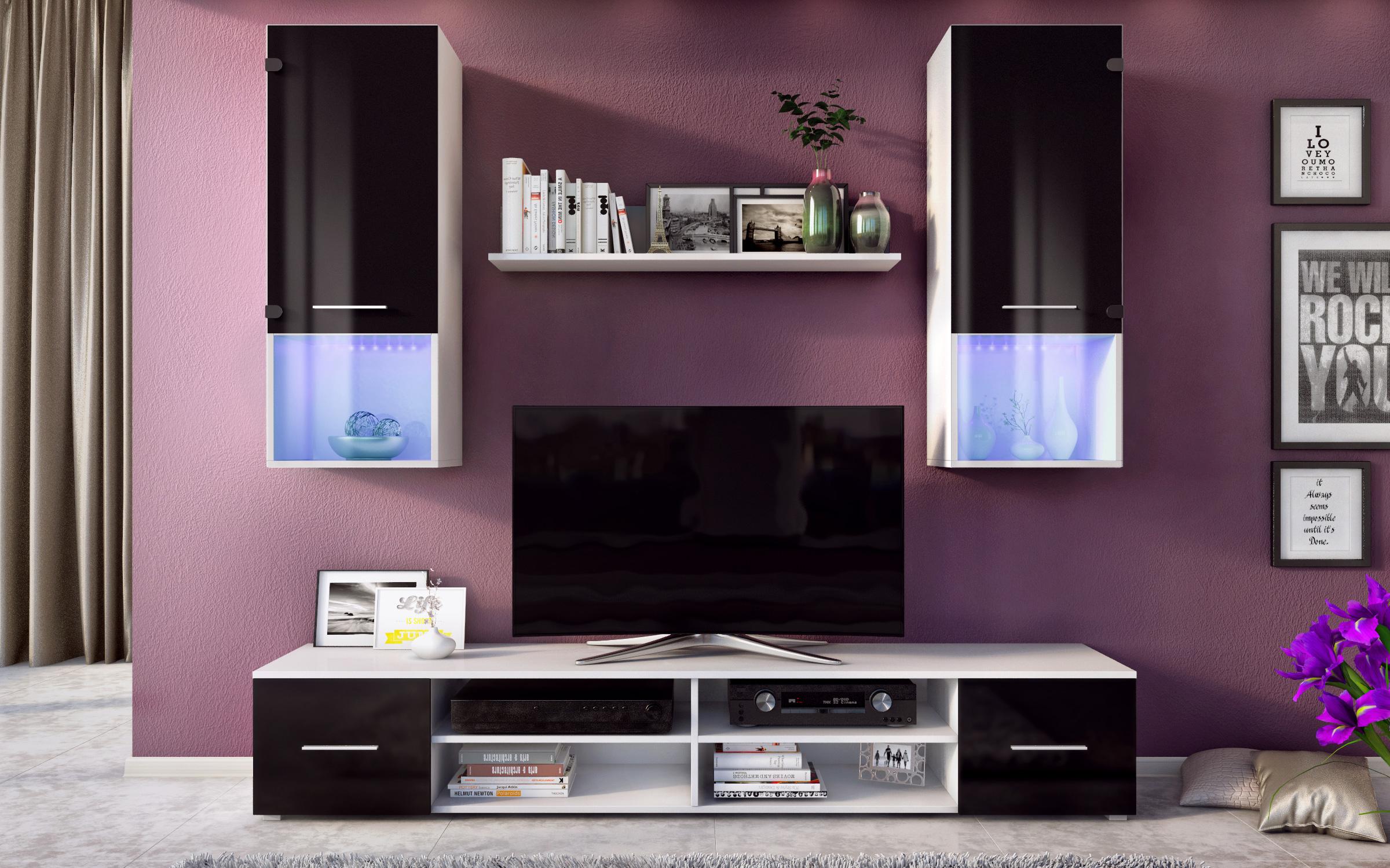 Έπιπλο σύνθεσης + φωτισμός LED Farina 4780 άσπρο ματ + μαύρο γυαλιστερό